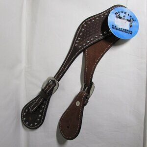 Buffalo Leather Studded Basket Weave Spur Straps - Brown